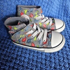 Converse Kids High-Top Sneakers - Gray with Multicolor Dinosaurs